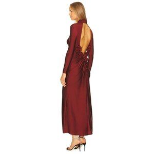Camila Coelho Wine Red Backless Long Sleeve Evening Gown